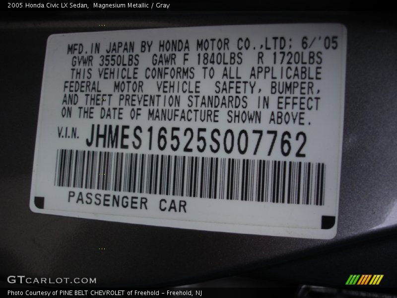 Magnesium Metallic / Gray 2005 Honda Civic LX Sedan