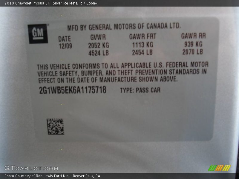 Silver Ice Metallic / Ebony 2010 Chevrolet Impala LT