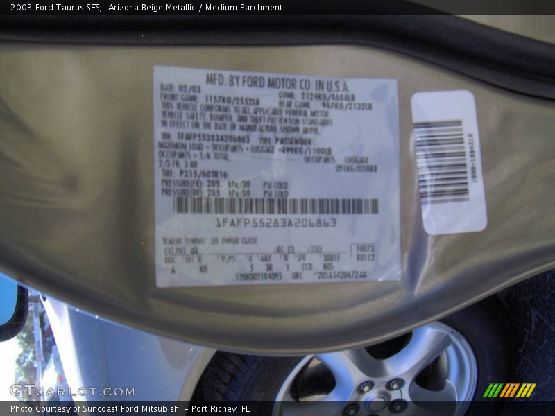 Arizona Beige Metallic / Medium Parchment 2003 Ford Taurus SES