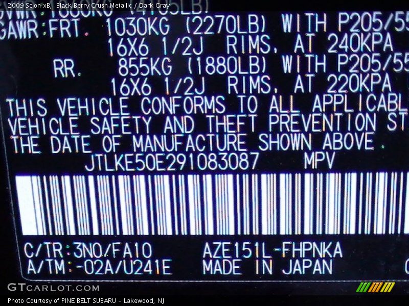 Black Berry Crush Metallic / Dark Gray 2009 Scion xB