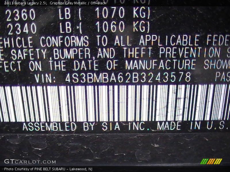 Graphite Gray Metallic / Off-Black 2011 Subaru Legacy 2.5i
