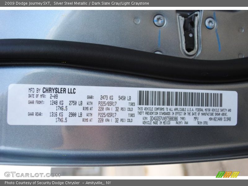 Silver Steel Metallic / Dark Slate Gray/Light Graystone 2009 Dodge Journey SXT