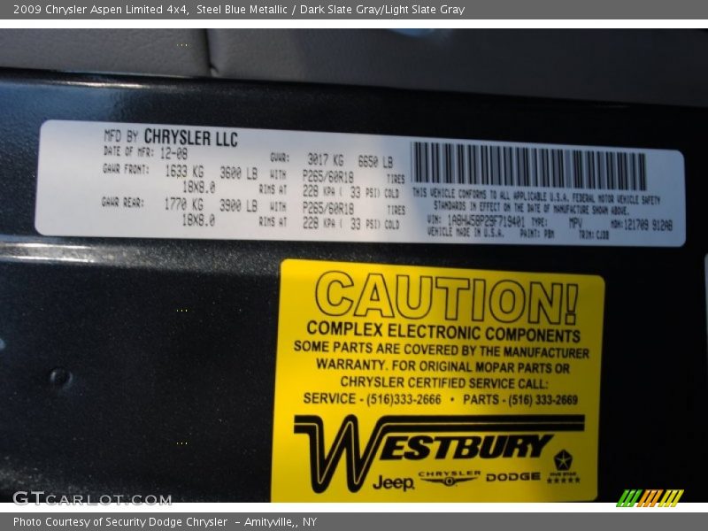 2009 Aspen Limited 4x4 Steel Blue Metallic Color Code PBM