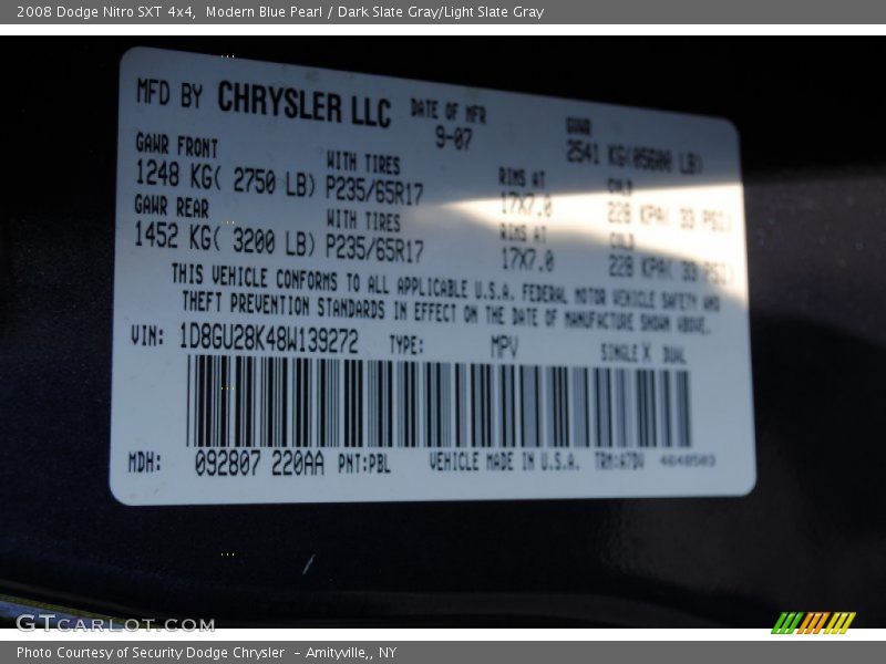 Modern Blue Pearl / Dark Slate Gray/Light Slate Gray 2008 Dodge Nitro SXT 4x4