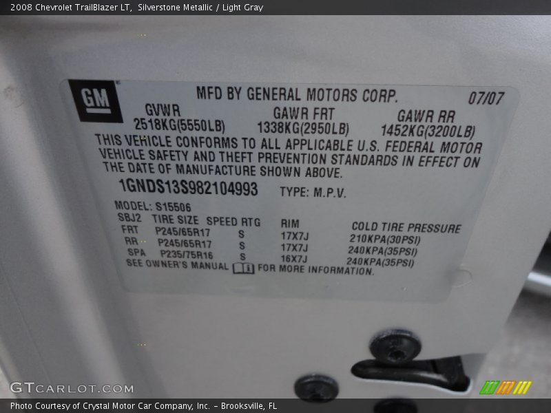 Silverstone Metallic / Light Gray 2008 Chevrolet TrailBlazer LT