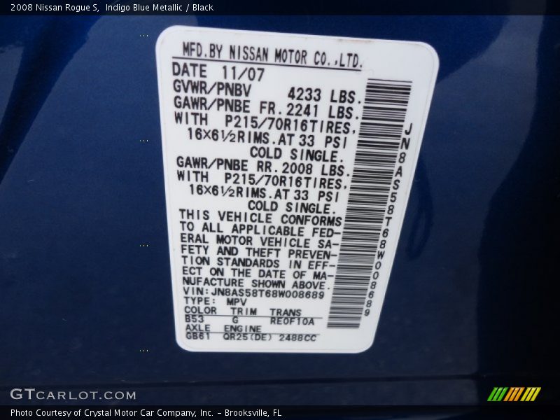 Indigo Blue Metallic / Black 2008 Nissan Rogue S