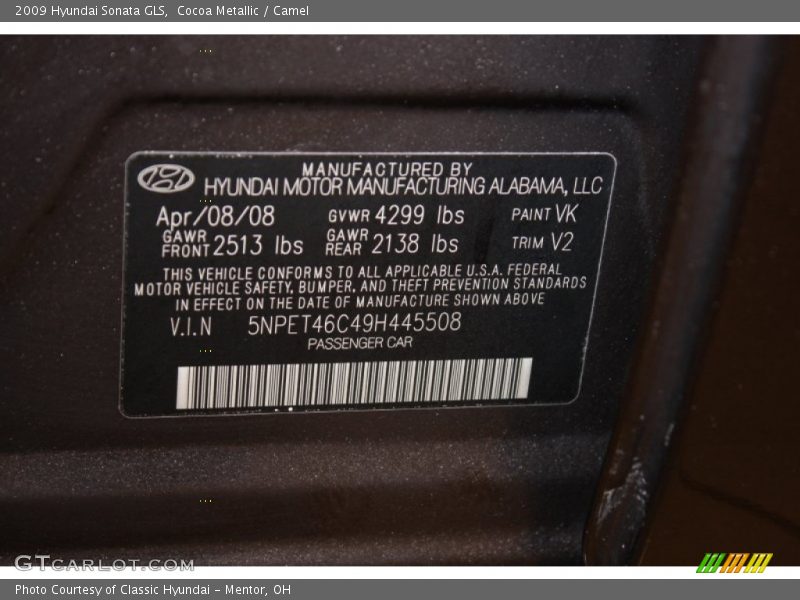 Cocoa Metallic / Camel 2009 Hyundai Sonata GLS