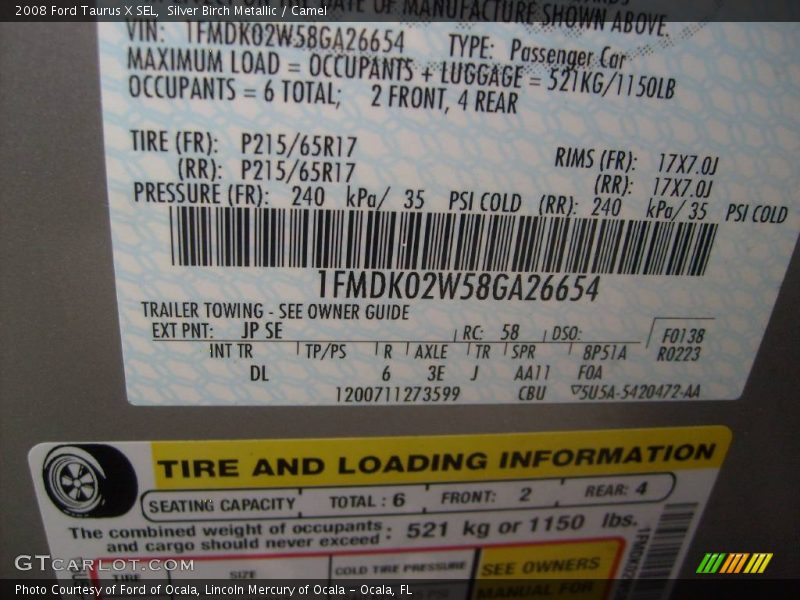 Silver Birch Metallic / Camel 2008 Ford Taurus X SEL