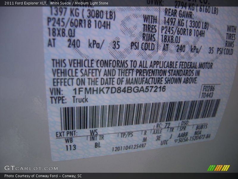 White Suede / Medium Light Stone 2011 Ford Explorer XLT