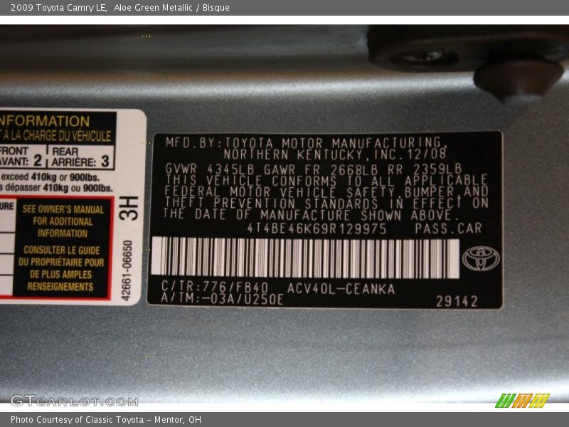 Aloe Green Metallic / Bisque 2009 Toyota Camry LE