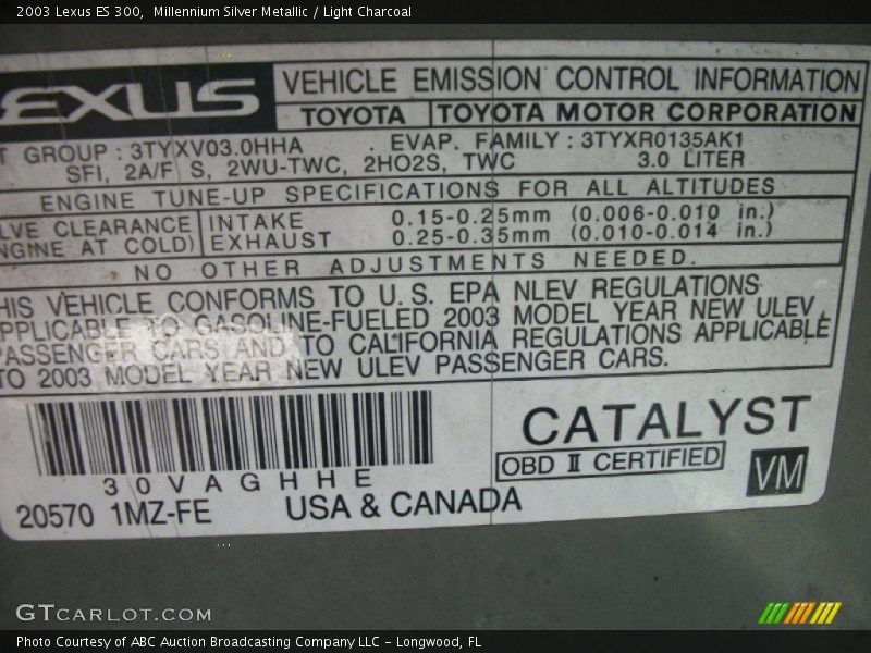 Millennium Silver Metallic / Light Charcoal 2003 Lexus ES 300