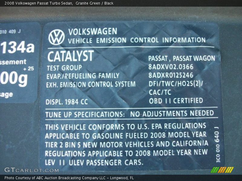 Granite Green / Black 2008 Volkswagen Passat Turbo Sedan