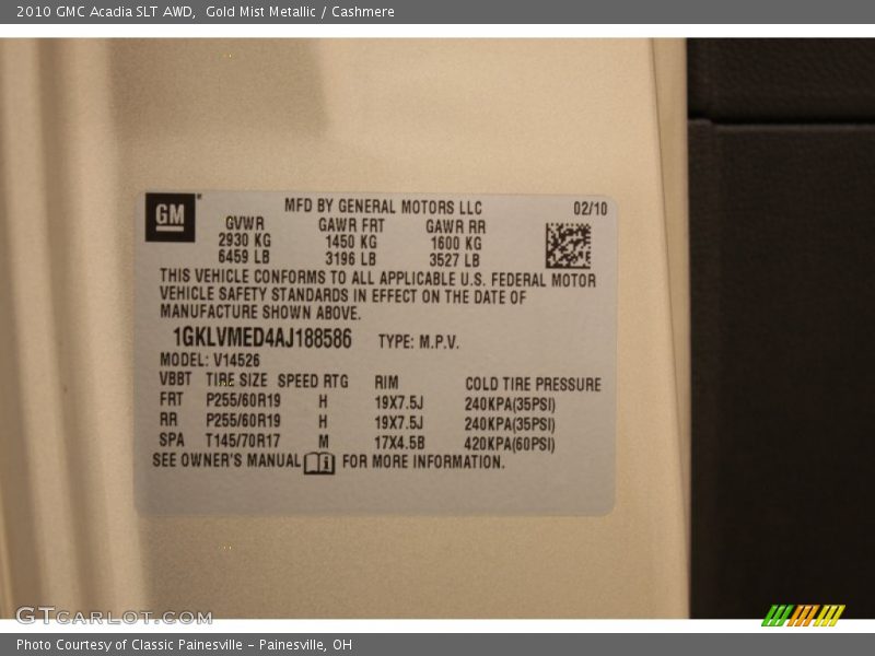 Gold Mist Metallic / Cashmere 2010 GMC Acadia SLT AWD