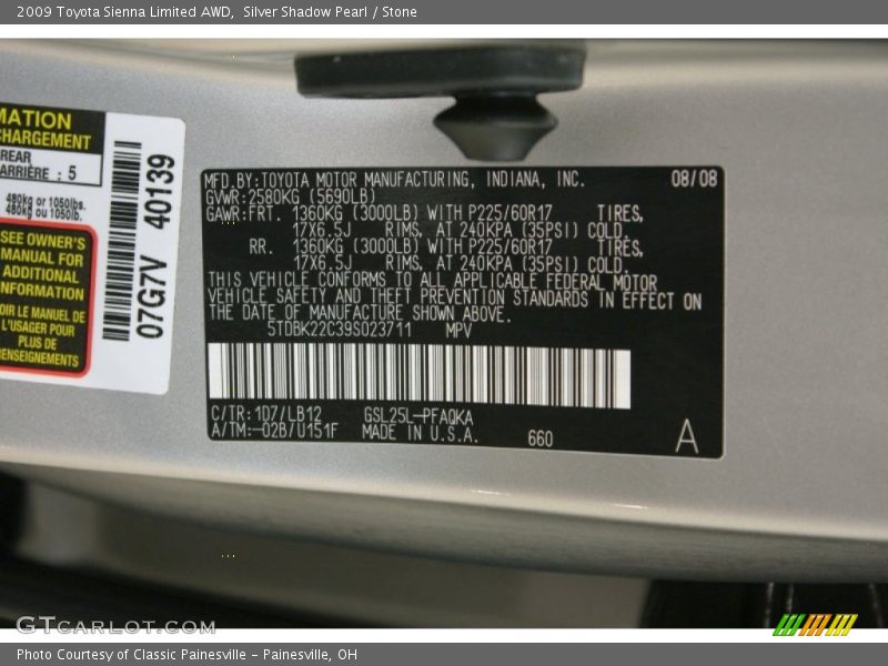 Silver Shadow Pearl / Stone 2009 Toyota Sienna Limited AWD