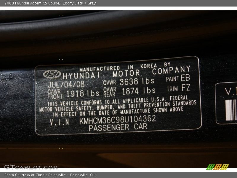 Ebony Black / Gray 2008 Hyundai Accent GS Coupe