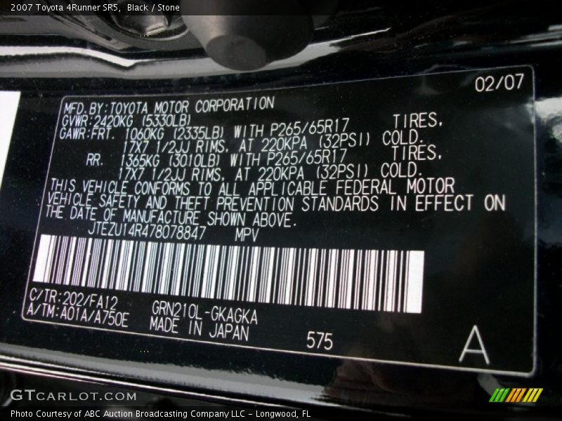 Black / Stone 2007 Toyota 4Runner SR5