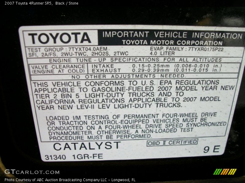 Black / Stone 2007 Toyota 4Runner SR5