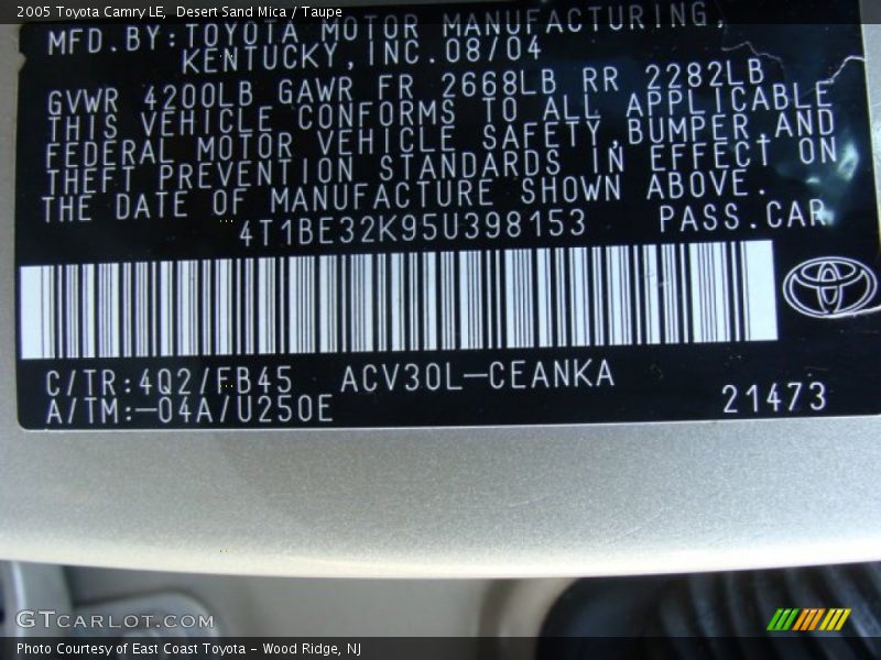 Desert Sand Mica / Taupe 2005 Toyota Camry LE
