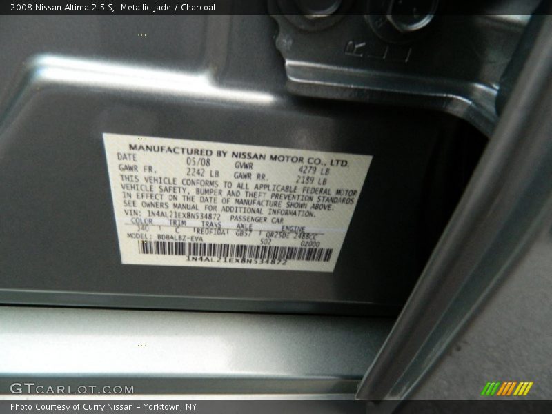 Metallic Jade / Charcoal 2008 Nissan Altima 2.5 S