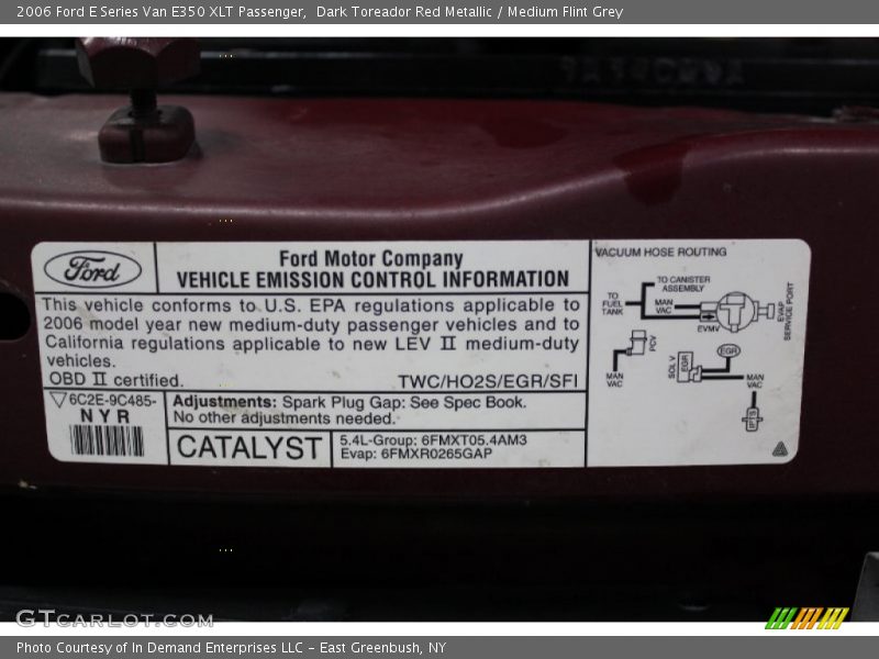 Info Tag of 2006 E Series Van E350 XLT Passenger