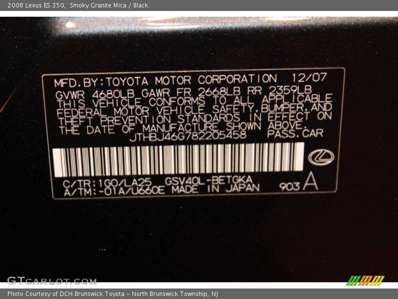 Smoky Granite Mica / Black 2008 Lexus ES 350
