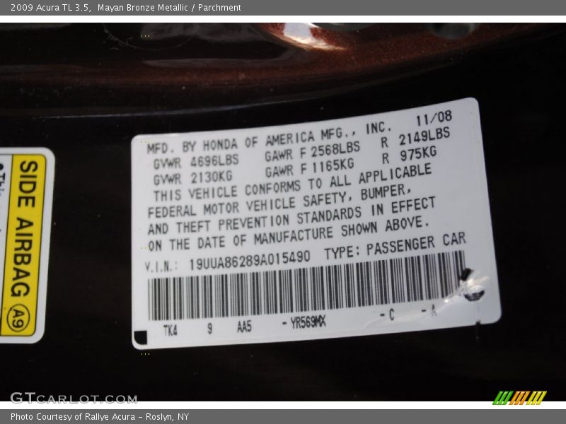 Mayan Bronze Metallic / Parchment 2009 Acura TL 3.5