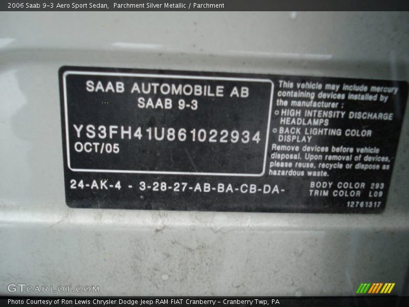 Parchment Silver Metallic / Parchment 2006 Saab 9-3 Aero Sport Sedan