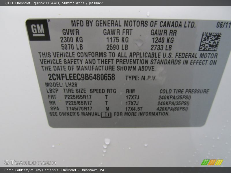 Summit White / Jet Black 2011 Chevrolet Equinox LT AWD