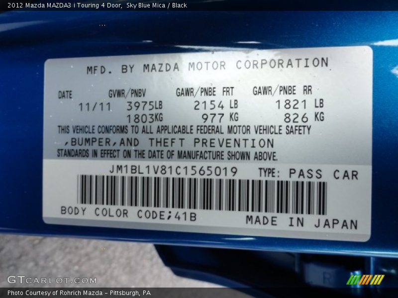 41B - 2012 Mazda MAZDA3 i Touring 4 Door
