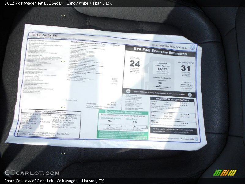 Candy White / Titan Black 2012 Volkswagen Jetta SE Sedan