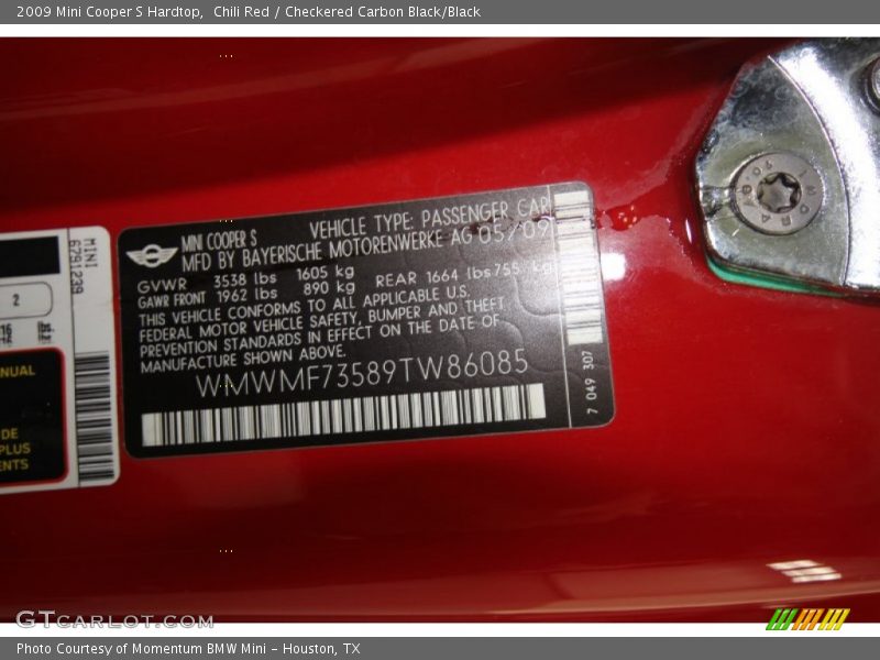 Chili Red / Checkered Carbon Black/Black 2009 Mini Cooper S Hardtop