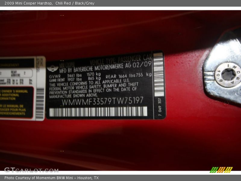 Chili Red / Black/Grey 2009 Mini Cooper Hardtop