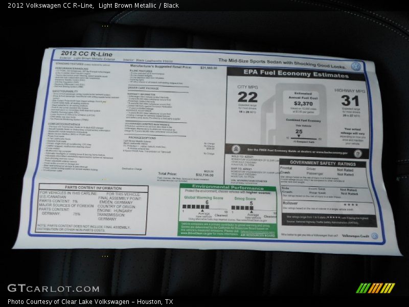 Light Brown Metallic / Black 2012 Volkswagen CC R-Line