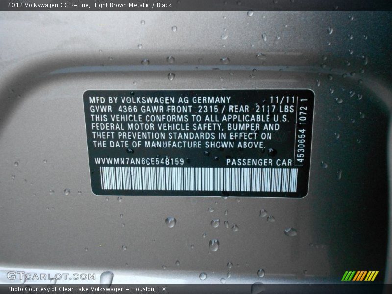Light Brown Metallic / Black 2012 Volkswagen CC R-Line