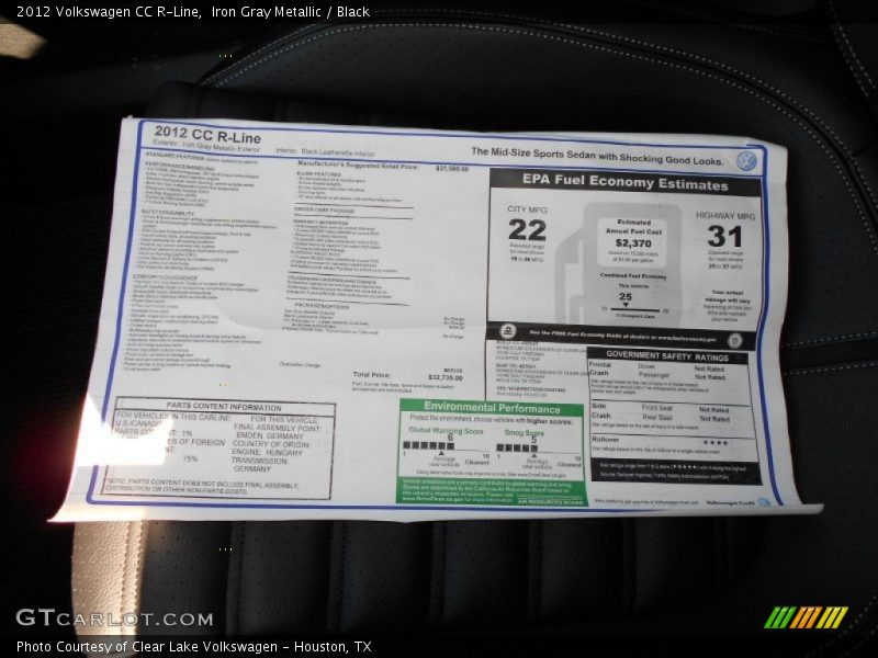  2012 CC R-Line Window Sticker