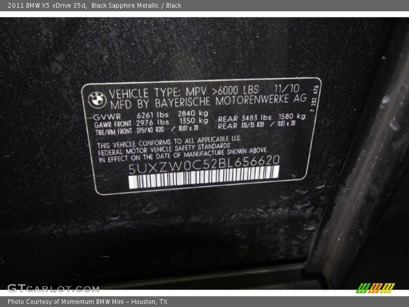 Black Sapphire Metallic / Black 2011 BMW X5 xDrive 35d