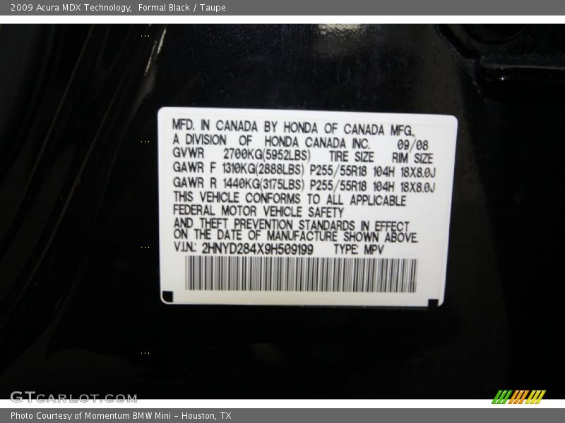 Formal Black / Taupe 2009 Acura MDX Technology