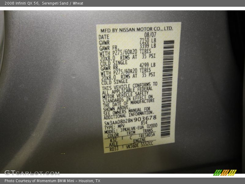 Serengeti Sand / Wheat 2008 Infiniti QX 56