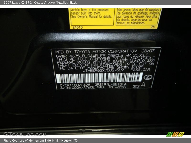 Quartz Shadow Metallic / Black 2007 Lexus GS 350