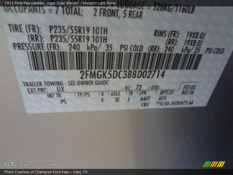 2011 Flex Limited Ingot Silver Metallic Color Code UX