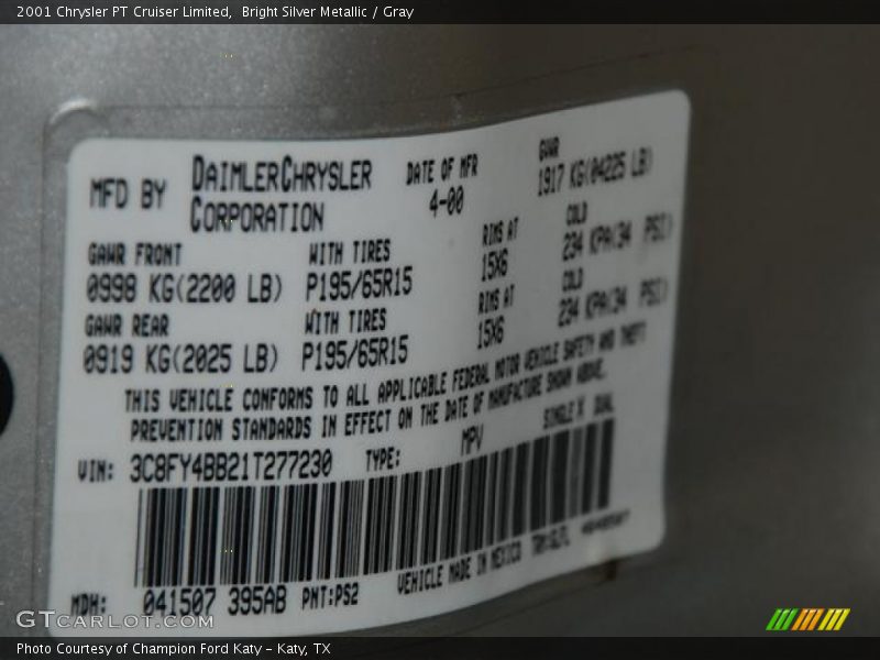 Bright Silver Metallic / Gray 2001 Chrysler PT Cruiser Limited