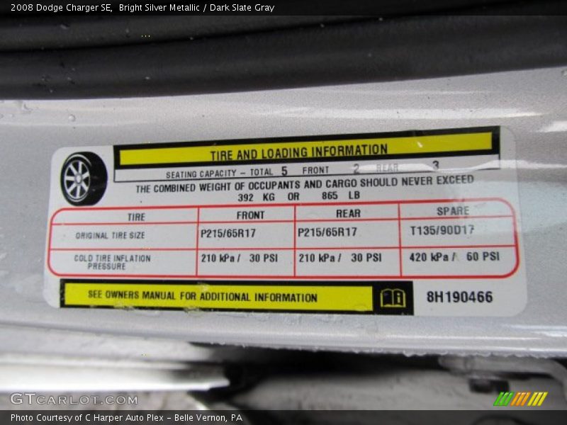 Bright Silver Metallic / Dark Slate Gray 2008 Dodge Charger SE