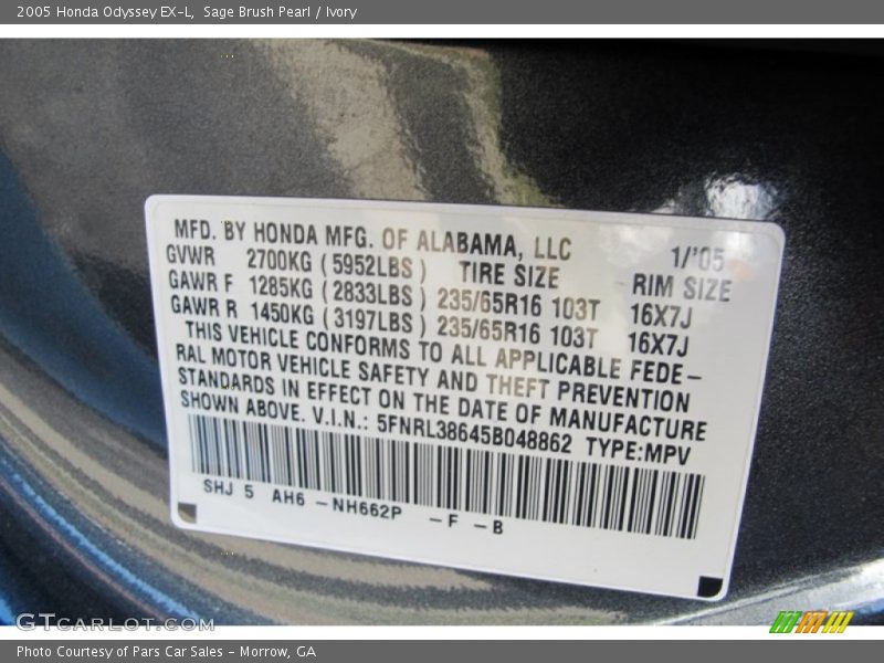 Sage Brush Pearl / Ivory 2005 Honda Odyssey EX-L
