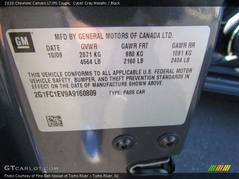Cyber Gray Metallic / Black 2010 Chevrolet Camaro LT/RS Coupe