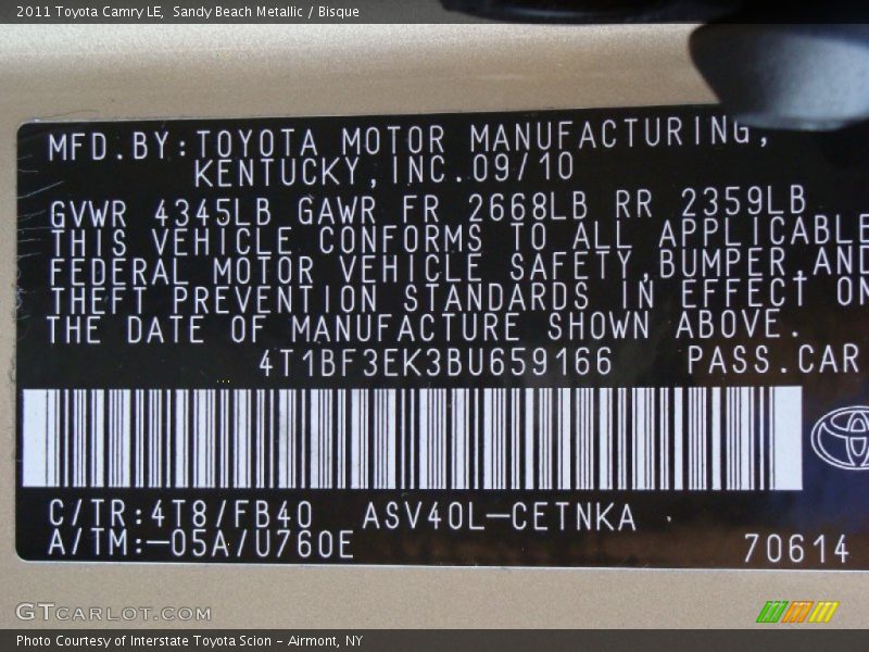 Sandy Beach Metallic / Bisque 2011 Toyota Camry LE