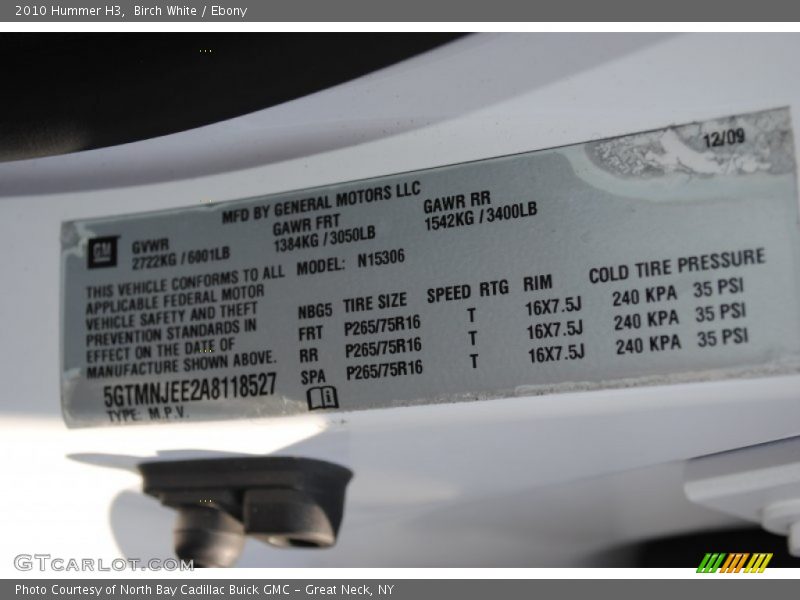 Birch White / Ebony 2010 Hummer H3