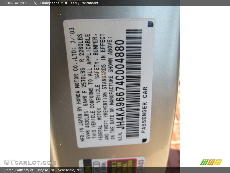 Champagne Mist Pearl / Parchment 2004 Acura RL 3.5