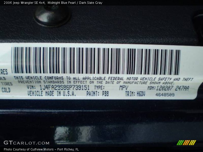 Midnight Blue Pearl / Dark Slate Gray 2006 Jeep Wrangler SE 4x4