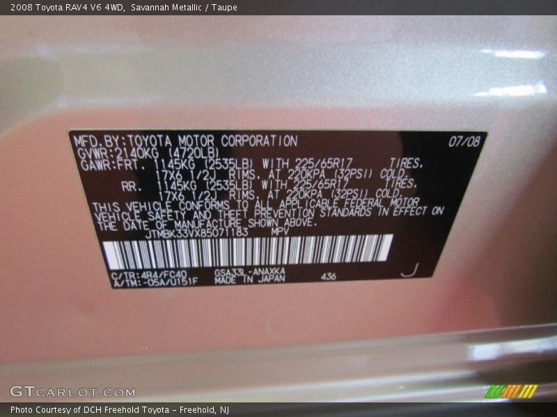 Savannah Metallic / Taupe 2008 Toyota RAV4 V6 4WD