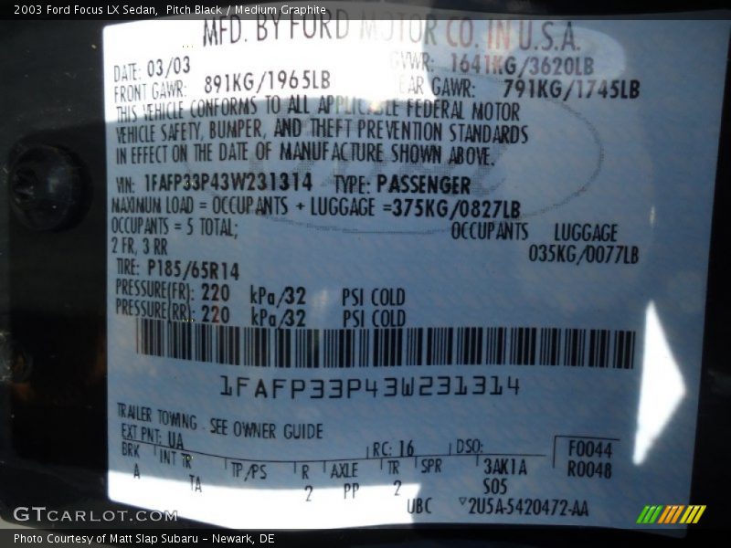 Pitch Black / Medium Graphite 2003 Ford Focus LX Sedan